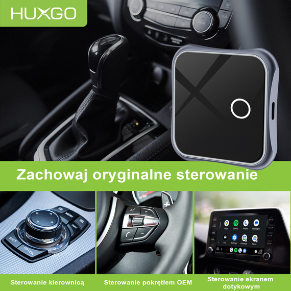 HUXGO, bezprzewodowy adapter samochodowy 2w1, kompatybilny z CarPlay i Android Auto BY963A