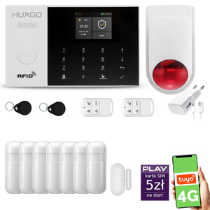 Alarm bezprzewodowy WiFi + GSM 4G - zestaw alarmowy HUXGO z aplikacją TUYA - HXA005 4G B R7 BS z syreną bezprzewodową
