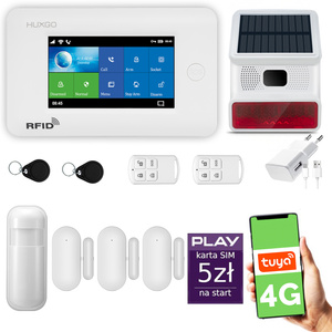 Alarm bezprzewodowy WiFi + GSM 4G - zestaw alarmowy HUXGO z aplikacją TUYA - HXA006 4G W D3 BS z syreną bezprzewodową