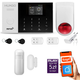 Bezprzewodowy alarm GSM + WiFi - system alarmowy HUXGO z aplikacją TUYA - zestaw alarmowy HXA005 2G B R1 BS z syreną bezprzewodową