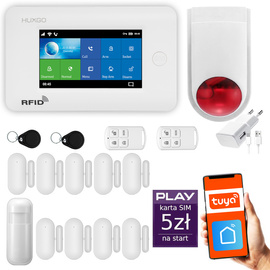 Bezprzewodowy alarm GSM + WiFi - system alarmowy HUXGO z aplikacją TUYA - zestaw alarmowy HXA006 2G W D9 BS z syreną bezprzewodową