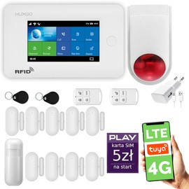 Alarm bezprzewodowy WiFi + GSM 4G LTE - zestaw alarmowy HUXGO z aplikacją TUYA - HXA006 4G W D9 BS z syreną bezprzewodową