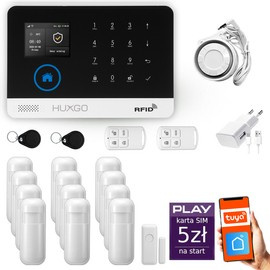 Bezprzewodowy alarm GSM + WiFi - system alarmowy HUXGO z aplikacją TUYA - zestaw alarmowy HXA003 2G B R12 PS z syreną przewodową