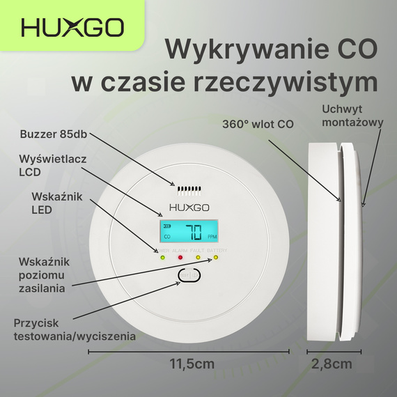 Czujnik czadu HUXGO HXAC01 - detektor tlenku węgla (CO)