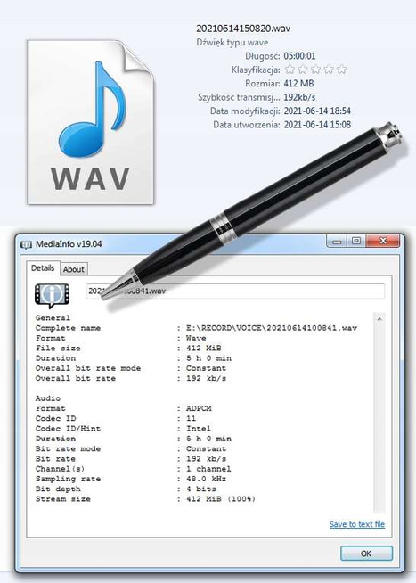 Dyktafon w formie długopisu Q60 - podsłuch z pamięcią 8GB, 192KBPS, pendrive