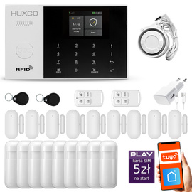 Bezprzewodowy alarm GSM + WiFi - system alarmowy HUXGO z aplikacją TUYA - zestaw alarmowy HXA005 2G B R9D9 PS z syreną przewodową
