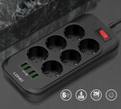 Przedłużasz, listwa zasilająca 2500W na 6 gniazd + 4x USB