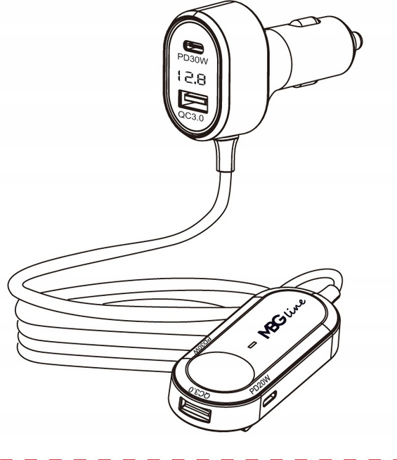 Rozdzielacz gniazda zapalniczki z ładowarką USB QC3.0 + USB-C PD30W i woltomierzem - MBG Line C79ADC MAX