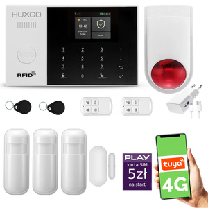 Alarm bezprzewodowy WiFi + GSM 4G - zestaw alarmowy HUXGO z aplikacją TUYA - HXA005 4G B R3 BS z syreną bezprzewodową