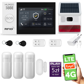 Alarm bezprzewodowy WiFi + GSM 4G LTE - zestaw alarmowy HUXGO z aplikacją TUYA - HXA007 4G B R3 BS z syreną bezprzewodową