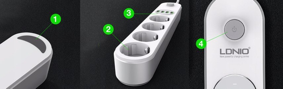 Przedłużacz SE4432, listwa zasilająca 2500W na 4 gniazda + 4x USB