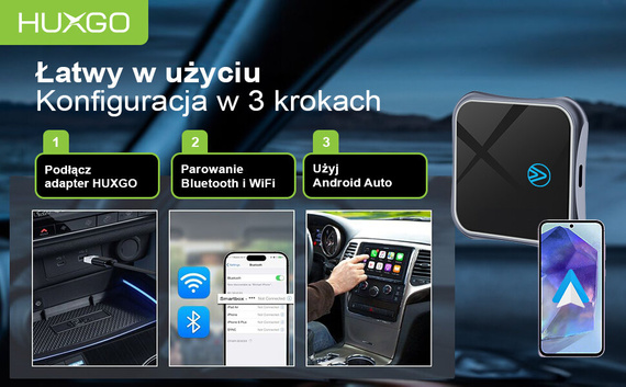 HUXGO, bezprzewodowy adapter samochodowy kompatybilny z Android Auto BY963A/A