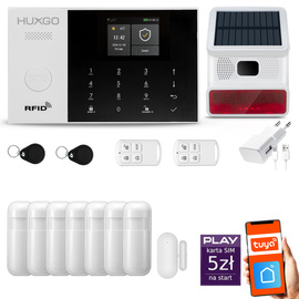 Bezprzewodowy alarm GSM + WiFi - system alarmowy HUXGO z aplikacją TUYA - zestaw alarmowy HXA005 2G B R7 BS z syreną bezprzewodową