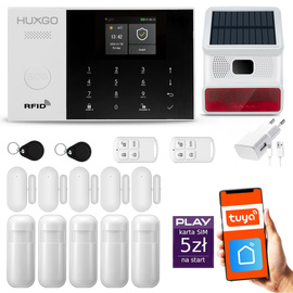 Bezprzewodowy alarm GSM + WiFi - system alarmowy HUXGO z aplikacją TUYA - zestaw alarmowy HXA005 2G B R5D5 BS z syreną bezprzewodową