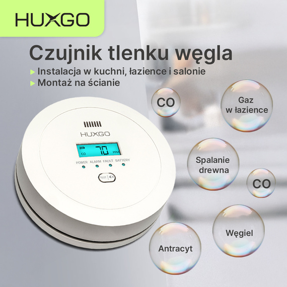 Czujnik czadu HUXGO HXAC03 - detektor tlenku węgla (CO)