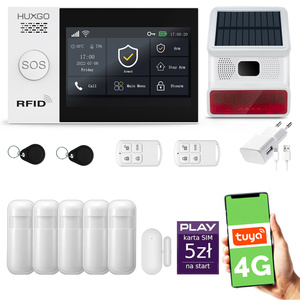 Alarm bezprzewodowy WiFi + GSM 4G - zestaw alarmowy HUXGO z aplikacją TUYA - HXA007 4G B R5 BS z syreną bezprzewodową