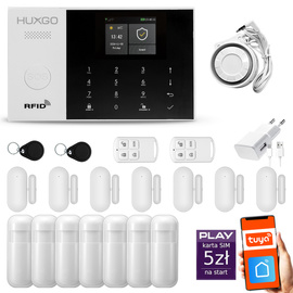 Bezprzewodowy alarm GSM + WiFi - system alarmowy HUXGO z aplikacją TUYA - zestaw alarmowy HXA005 2G B R7D7 PS z syreną przewodową