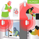 Bezprzewodowy alarm GSM + WiFi - system alarmowy HUXGO z aplikacją TUYA - zestaw alarmowy HXA005 2G B R7D7 PS z syreną przewodową