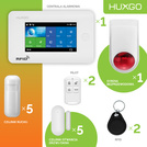 Alarm bezprzewodowy WiFi + GSM 4G - zestaw alarmowy HUXGO z aplikacją TUYA - HXA006 4G W R5D5 BS z syreną bezprzewodową