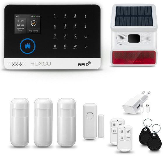Bezprzewodowy alarm GSM +WiFi - system alarmowy HUXGO z aplikacją TUYA - zestaw alarmowy HXA003 2G B R3 BS z syreną bezprzewodową