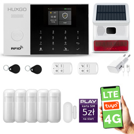 Alarm bezprzewodowy WiFi + GSM 4G - zestaw alarmowy HUXGO z aplikacją TUYA - HXA005 4G B R5 BS z syreną bezprzewodową