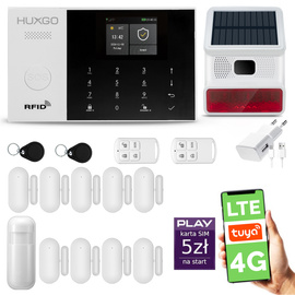 Alarm bezprzewodowy WiFi + GSM 4G - zestaw alarmowy HUXGO z aplikacją TUYA - HXA005 4G B D9 BS z syreną bezprzewodową