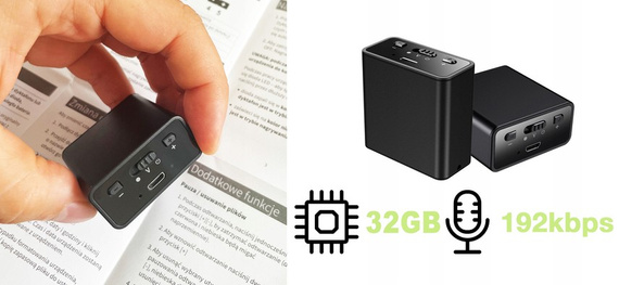 Dyktafon szpiegowski z detekcją dźwięku Q65 - podsłuch z magnesem i pamięcią 32GB