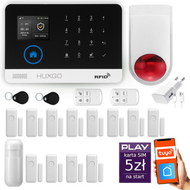 Bezprzewodowy alarm GSM +WiFi - system alarmowy HUXGO z aplikacją TUYA - zestaw alarmowy HXA003 2G B D12 BS z syreną bezprzewodową
