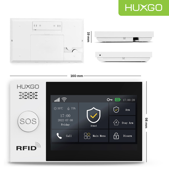 Alarm bezprzewodowy WiFi + GSM 4G - zestaw alarmowy HUXGO z aplikacją TUYA - HXA007 4G B R3 BS z syreną bezprzewodową