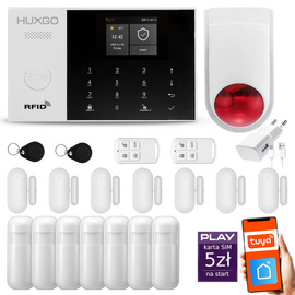 Bezprzewodowy alarm GSM + WiFi - system alarmowy HUXGO z aplikacją TUYA - zestaw alarmowy HXA005 2G B R7D7 BS syreną bezprzewodową