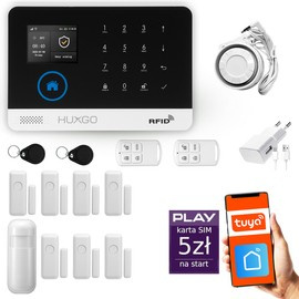 Bezprzewodowy alarm GSM + WiFi - system alarmowy HUXGO z aplikacją TUYA - zestaw alarmowy HXA003 2G B D7 PS z syreną przewodową