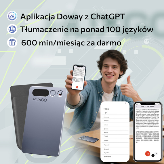 HUXGO Slim AI FW920E – ultracienki dyktafon cyfrowy z Bluetooth 5.3, 64 GB i funkcjami AI