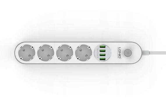 Przedłużacz SE4432, listwa zasilająca 2500W na 4 gniazda + 4x USB