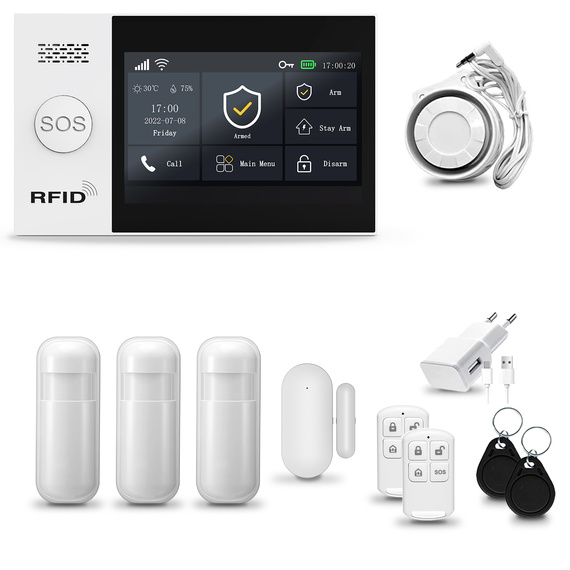 Alarm bezprzewodowy WiFi + GSM 4G LTE - zestaw alarmowy HUXGO z aplikacją TUYA - HXA007 4G B R3 PS z syreną przewodową