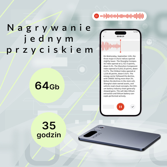 HUXGO Slim AI FW920E – ultracienki dyktafon cyfrowy z Bluetooth 5.3, 64 GB i funkcjami AI