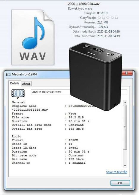 Dyktafon szpiegowski z detekcją dźwięku Q65 - podsłuch z magnesem i pamięcią 32GB