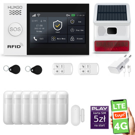 Alarm bezprzewodowy WiFi + GSM 4G LTE - zestaw alarmowy HUXGO z aplikacją TUYA - HXA007 4G B R7 BS z syreną bezprzewodową