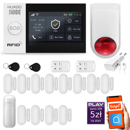 Bezprzewodowy alarm GSM + WiFi - system alarmowy HUXGO z aplikacją TUYA - zestaw alarmowy HXA007 2G B D12 BS z syreną bezprzewodową