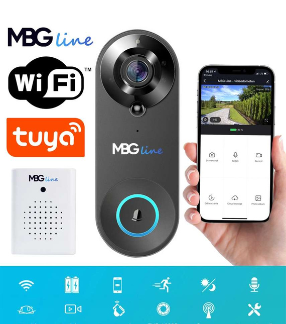Domofon WiFi z dzwonkiem, kamerą Full HD i czujnikiem ruchu kompatybilny z aplikacją TUYA SMART (czarny)