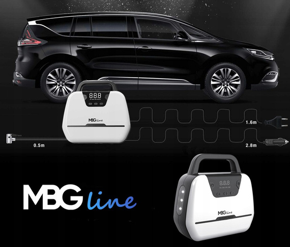 Kompresor samochodowy MBG line 1866 - sprężarka 12V / 230V LED pompka z wyświetlaczem LCD 