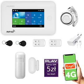 Alarm bezprzewodowy WiFi + GSM 4G - zestaw alarmowy HUXGO z aplikacją TUYA - HXA006 4G W R1 PS z syreną przewodową