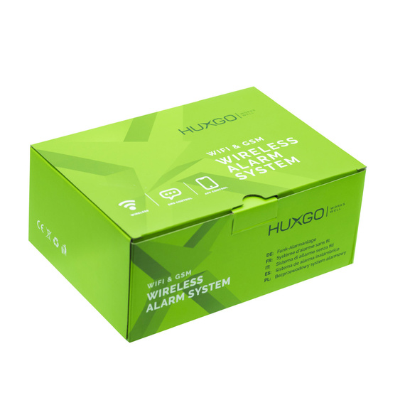 Alarm bezprzewodowy WiFi + GSM 4G - zestaw alarmowy HUXGO z aplikacją TUYA - HXA006 4G W R5D5 BS z syreną bezprzewodową