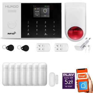 Bezprzewodowy alarm GSM + WiFi - system alarmowy HUXGO z aplikacją TUYA - zestaw alarmowy HXA005 2G B R7 BS z syreną bezprzewodową