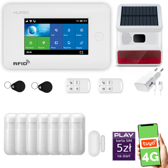 Alarm bezprzewodowy WiFi + GSM 4G - zestaw alarmowy HUXGO z aplikacją TUYA - HXA006 4G W R7 BS z syreną bezprzewodową
