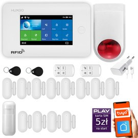 Bezprzewodowy alarm GSM + WiFi - system alarmowy HUXGO z aplikacją TUYA - zestaw alarmowy HXA006 2G W D12 BS z syreną bezprzewodową