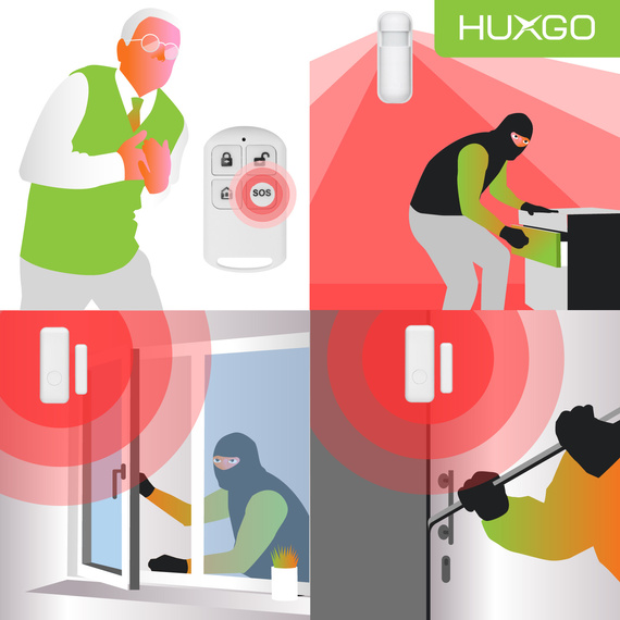 Alarm bezprzewodowy WiFi + GSM 4G - zestaw alarmowy HUXGO z aplikacją TUYA - HXA003 4G B D3 PS z syreną przewodową