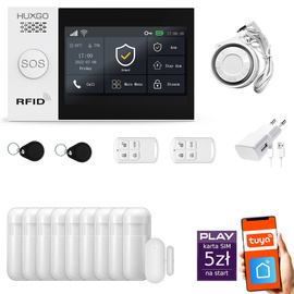 Bezprzewodowy alarm GSM + WiFi - system alarmowy HUXGO z aplikacją TUYA - zestaw alarmowy HXA007 2G B R9 PS z syreną przewodową