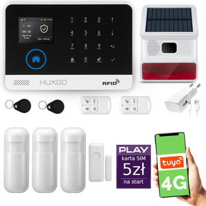 Alarm bezprzewodowy WiFi + GSM 4G - zestaw alarmowy HUXGO z aplikacją TUYA - HXA003 4G B R3 BS z syreną bezprzewodową