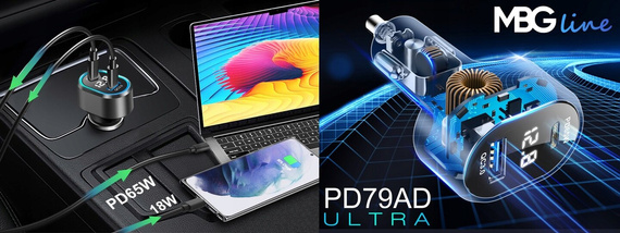 Szybka ładowarka samochodowa MBG line PD79AD ULTRA z wbudowanym woltomierzem