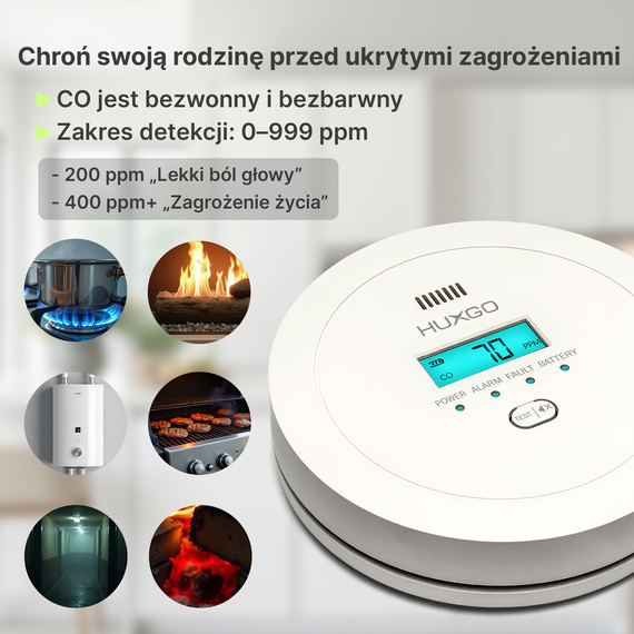 Czujnik czadu HUXGO HXAC01 - detektor tlenku węgla (CO)
